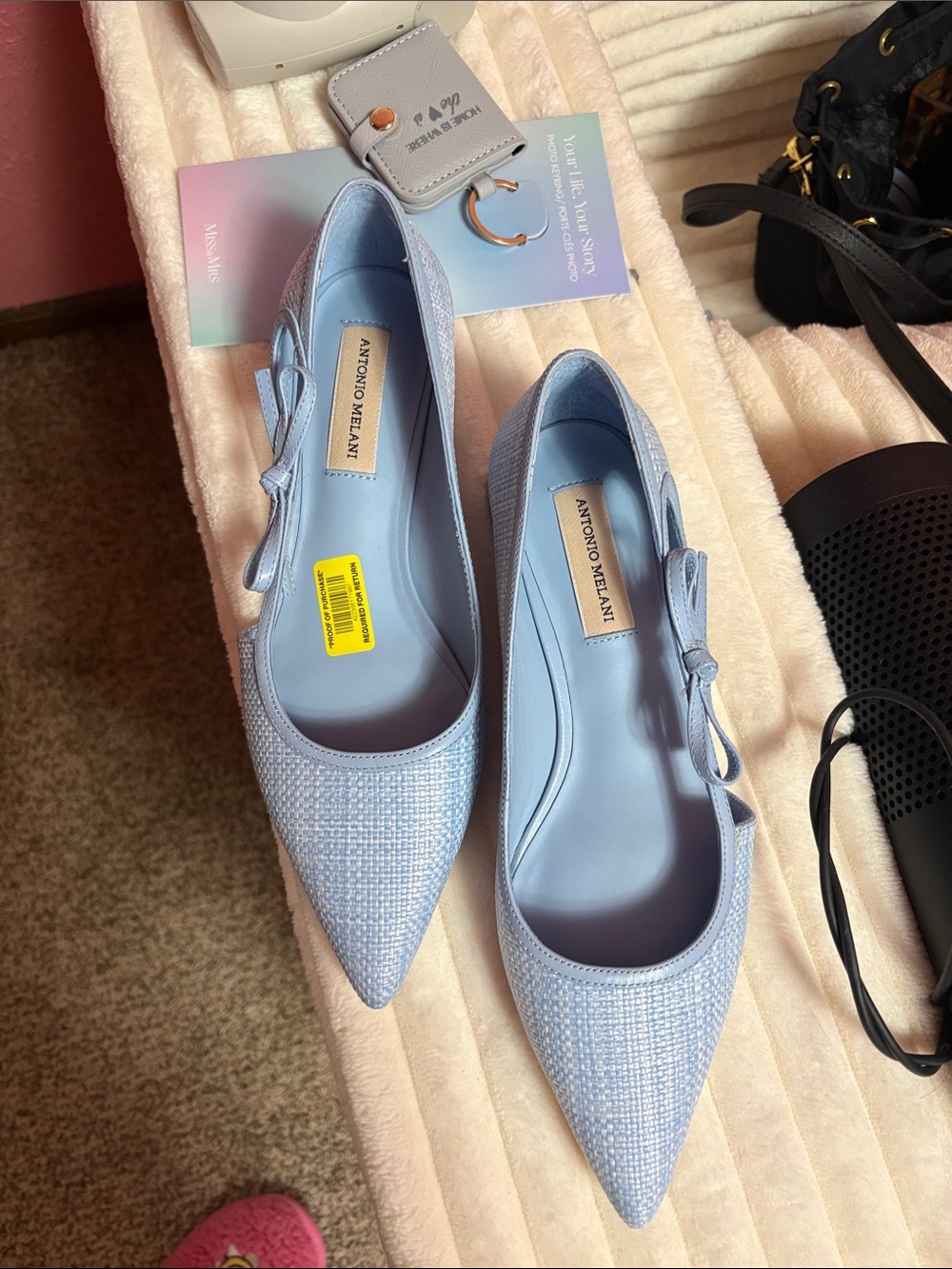 ANTONIO MELANI Powder Blue Pointed-Toe Bow Flats